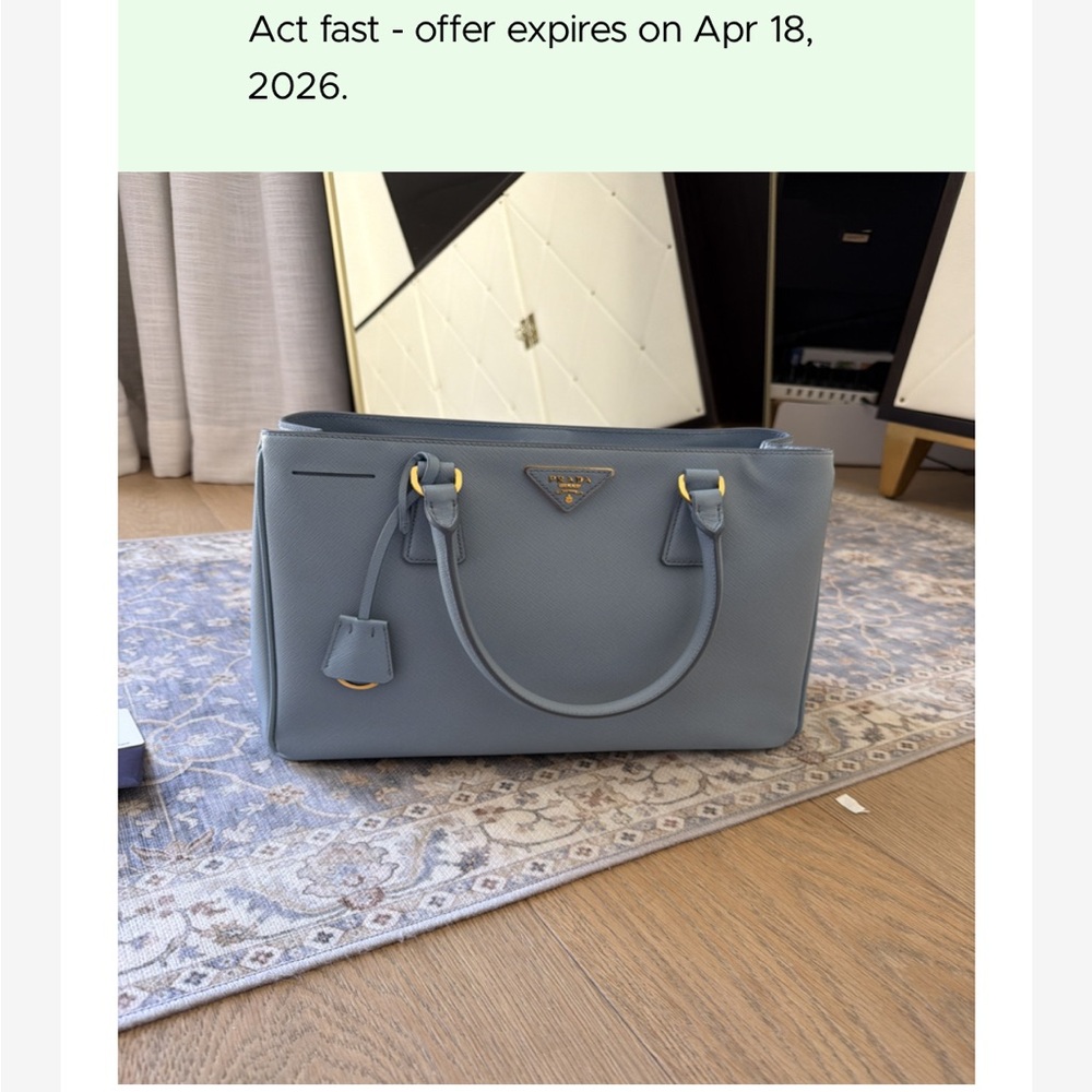 Prada Saffiano Leather Double Handle Satchel in Dusty Blue